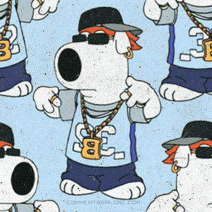 a gif of brian from family guy dressed as a gangster with street cred
