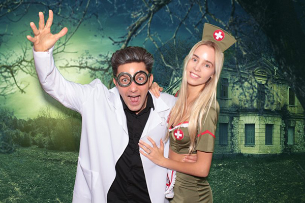 a green screen photo booth photo taken at a Halloween party by Maple Leaf Photo Booth rentals in New York City