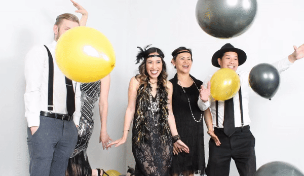 a 3d gif with balloons and white backdrop taken by maple leaf photo booth's camera array